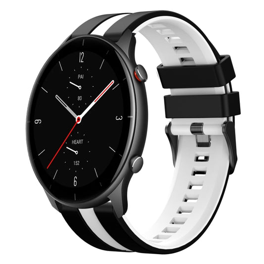 For Amazfit GTR 2e 22mm Two-Color Sports Silicone Watch Band(Black+White) - Watch Bands by buy2fix | Online Shopping UK | buy2fix