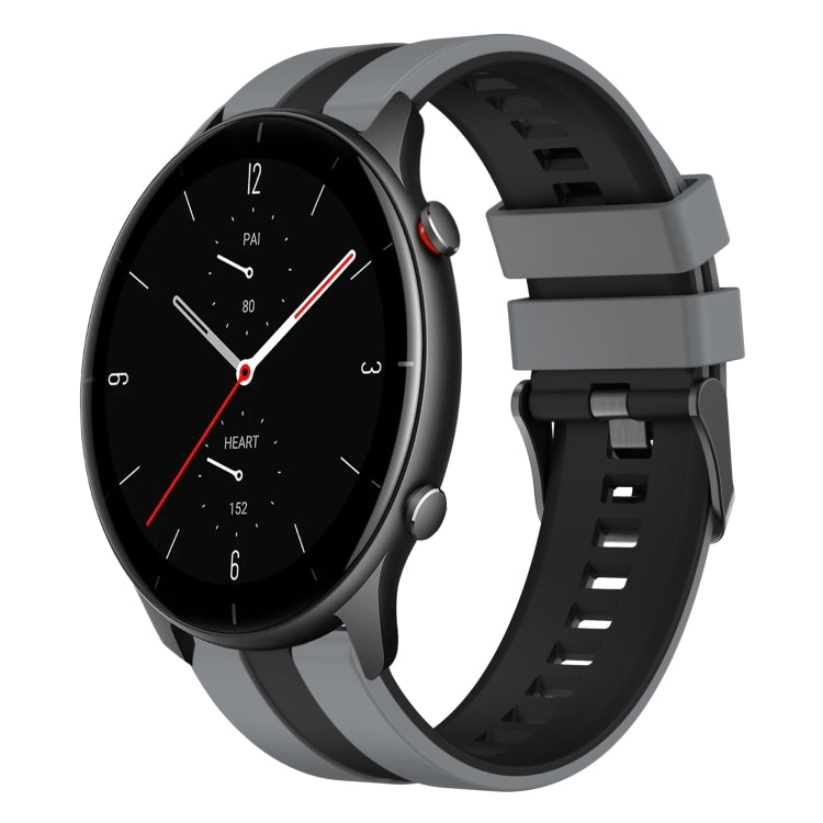 For Amazfit GTR 2e 22mm Two-Color Sports Silicone Watch Band(Grey+Black) - Watch Bands by buy2fix | Online Shopping UK | buy2fix