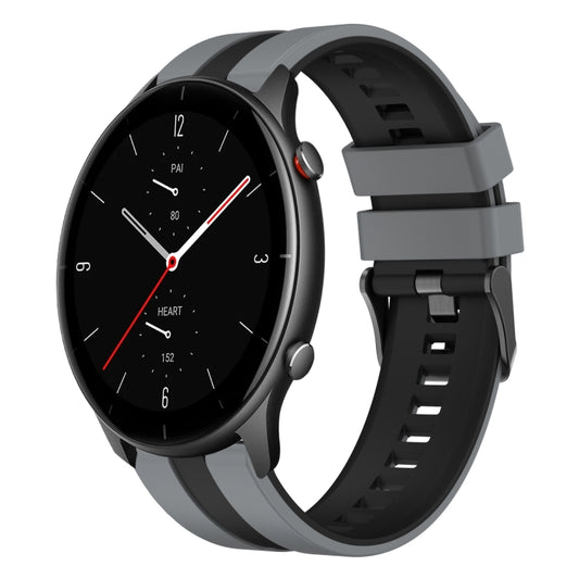 For Amazfit GTR 2e 22mm Two-Color Sports Silicone Watch Band(Grey+Black) - Watch Bands by buy2fix | Online Shopping UK | buy2fix