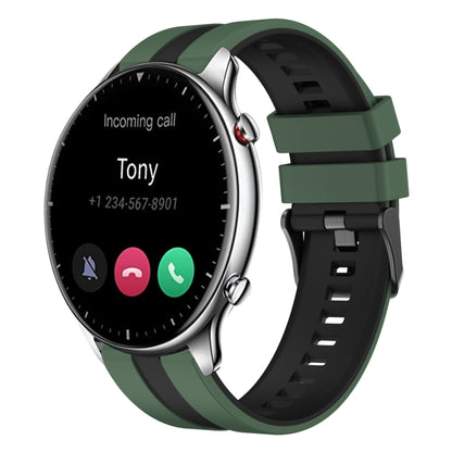 For Amazfit GTR 2 22mm Two-Color Sports Silicone Watch Band(Olive Green+Black) - Watch Bands by buy2fix | Online Shopping UK | buy2fix