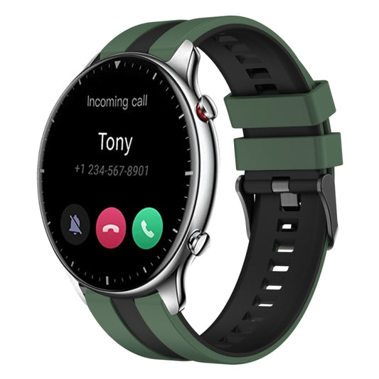 For Amazfit GTR 2 22mm Two-Color Sports Silicone Watch Band(Olive Green+Black) - Watch Bands by buy2fix | Online Shopping UK | buy2fix