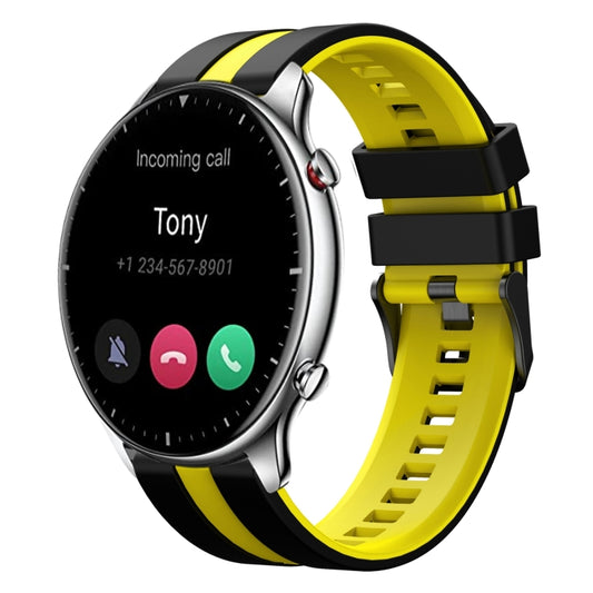 For Amazfit GTR 2 22mm Two-Color Sports Silicone Watch Band(Black+Yellow) - Watch Bands by buy2fix | Online Shopping UK | buy2fix