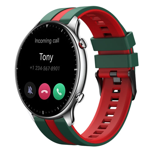 For Amazfit GTR 2 22mm Two-Color Sports Silicone Watch Band(Green+Red) - Watch Bands by buy2fix | Online Shopping UK | buy2fix