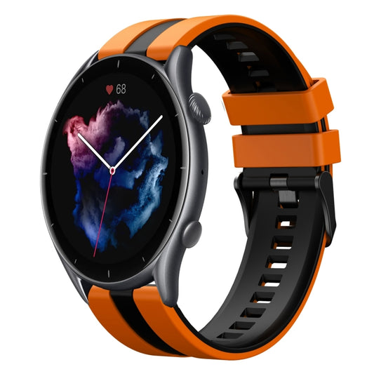 For Amazfit 3 22mm Two-Color Sports Silicone Watch Band(Orange+Black) - Watch Bands by buy2fix | Online Shopping UK | buy2fix