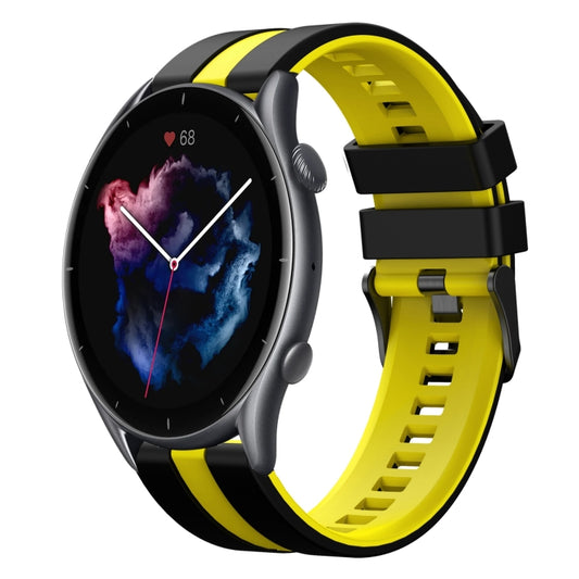 For Amazfit 3 22mm Two-Color Sports Silicone Watch Band(Black+Yellow) - Watch Bands by buy2fix | Online Shopping UK | buy2fix