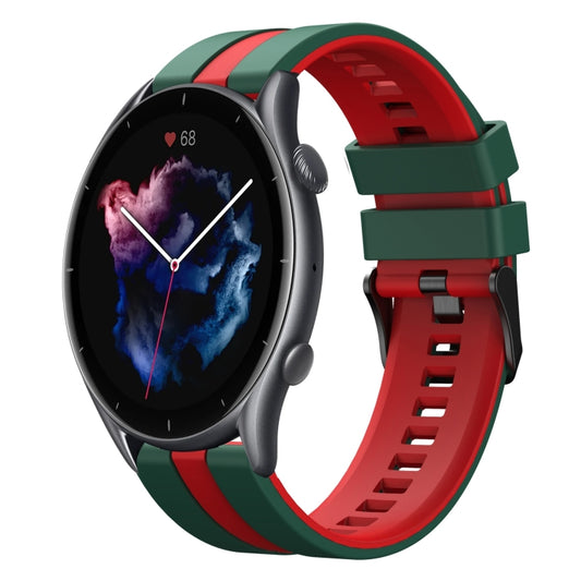 For Amazfit 3 22mm Two-Color Sports Silicone Watch Band(Green+Red) - Watch Bands by buy2fix | Online Shopping UK | buy2fix