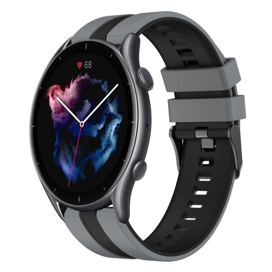 For Amazfit 3 22mm Two-Color Sports Silicone Watch Band(Grey+Black) - Watch Bands by buy2fix | Online Shopping UK | buy2fix