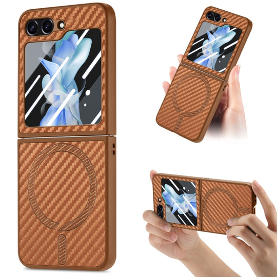 For Samsung Galaxy Z Flip7 FE / Flip6 Carbon Fiber Magsafe Phone Case(Brown)