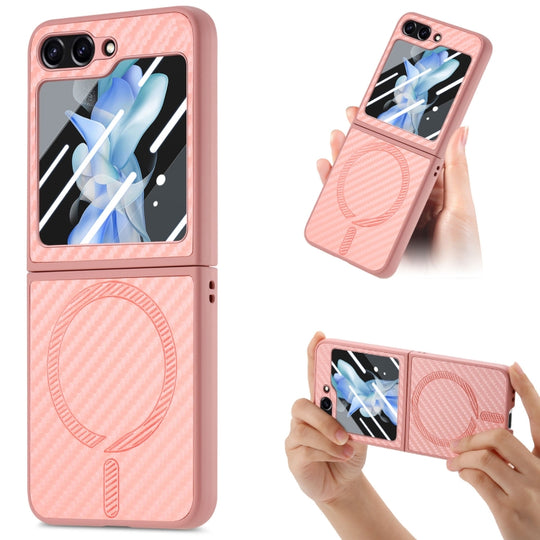 For Samsung Galaxy Z Flip7 FE / Flip6 Carbon Fiber Magsafe Phone Case(Pink)