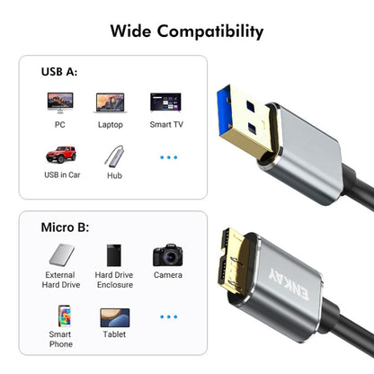 ENKAY USB 3.0 A to USB 3.0 Micro B 5Gbps Data Camera Hard Drive Cable, Length:0.5m by ENKAY