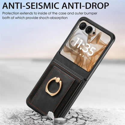 For Motorola Razr 50 Retro Skin-feel Ring Card Bag Phone Case(Black) by buy2fix