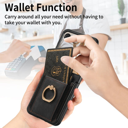 For Motorola Razr 50 Retro Skin-feel Ring Card Bag Phone Case(Black) by buy2fix