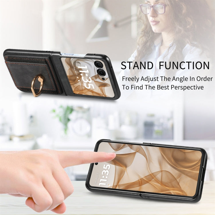 For Motorola Razr 50 Retro Skin-feel Ring Card Bag Phone Case(Black) by buy2fix