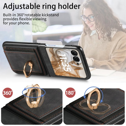 For Motorola Razr 50 Retro Skin-feel Ring Card Bag Phone Case(Black) by buy2fix