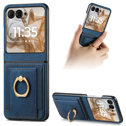 For Motorola Razr 50 Retro Skin-feel Ring Card Bag Phone Case(Blue) by buy2fix