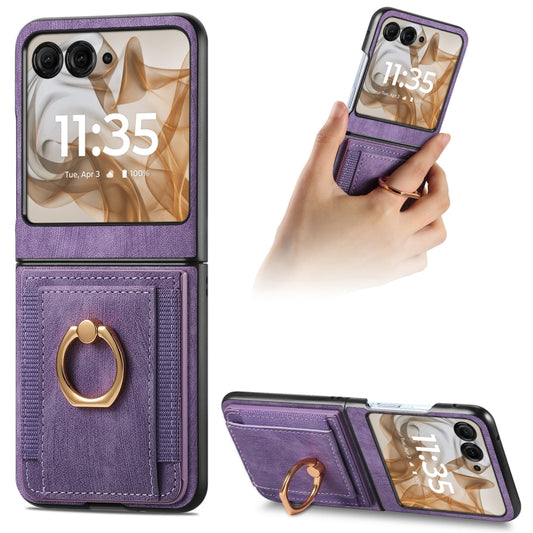For Motorola Razr 50 Retro Skin-feel Ring Card Bag Phone Case(Purple) by buy2fix