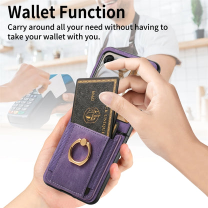 For Motorola Razr 50 Retro Skin-feel Ring Card Bag Phone Case(Purple) by buy2fix