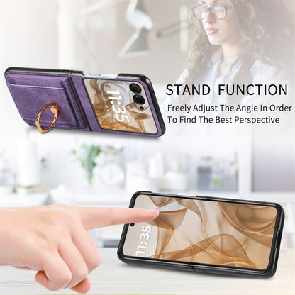 For Motorola Razr 50 Retro Skin-feel Ring Card Bag Phone Case(Purple) by buy2fix