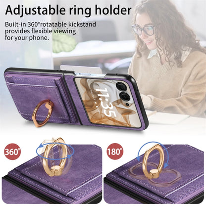 For Motorola Razr 50 Retro Skin-feel Ring Card Bag Phone Case(Purple) by buy2fix