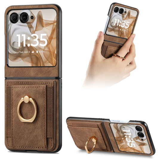 For Motorola Razr 50 Retro Skin-feel Ring Card Bag Phone Case(Brown) by buy2fix