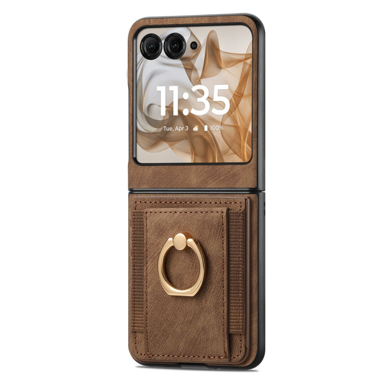 For Motorola Razr 50 Retro Skin-feel Ring Card Bag Phone Case(Brown) by buy2fix