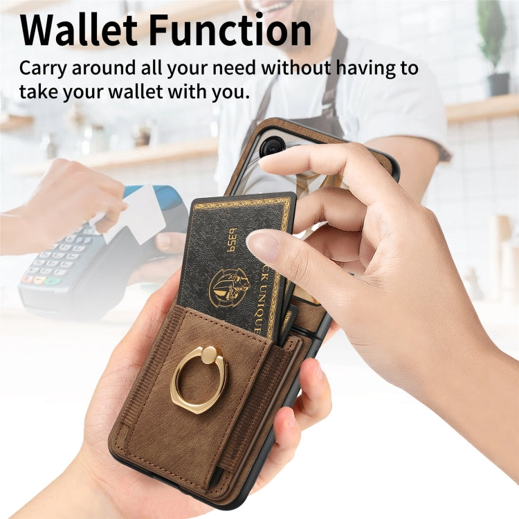 For Motorola Razr 50 Retro Skin-feel Ring Card Bag Phone Case(Brown) by buy2fix