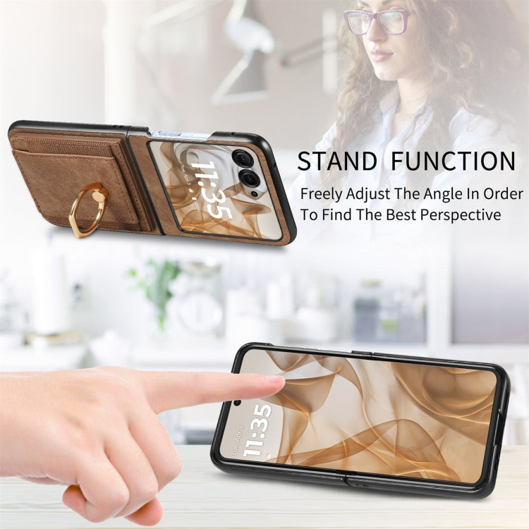 For Motorola Razr 50 Retro Skin-feel Ring Card Bag Phone Case(Brown) by buy2fix