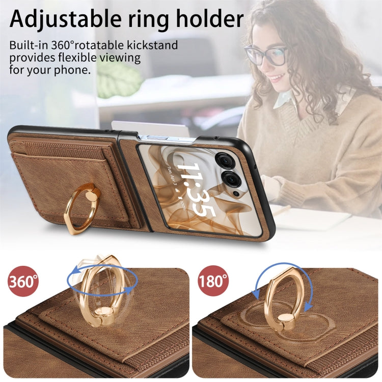 For Motorola Razr 50 Retro Skin-feel Ring Card Bag Phone Case(Brown) by buy2fix
