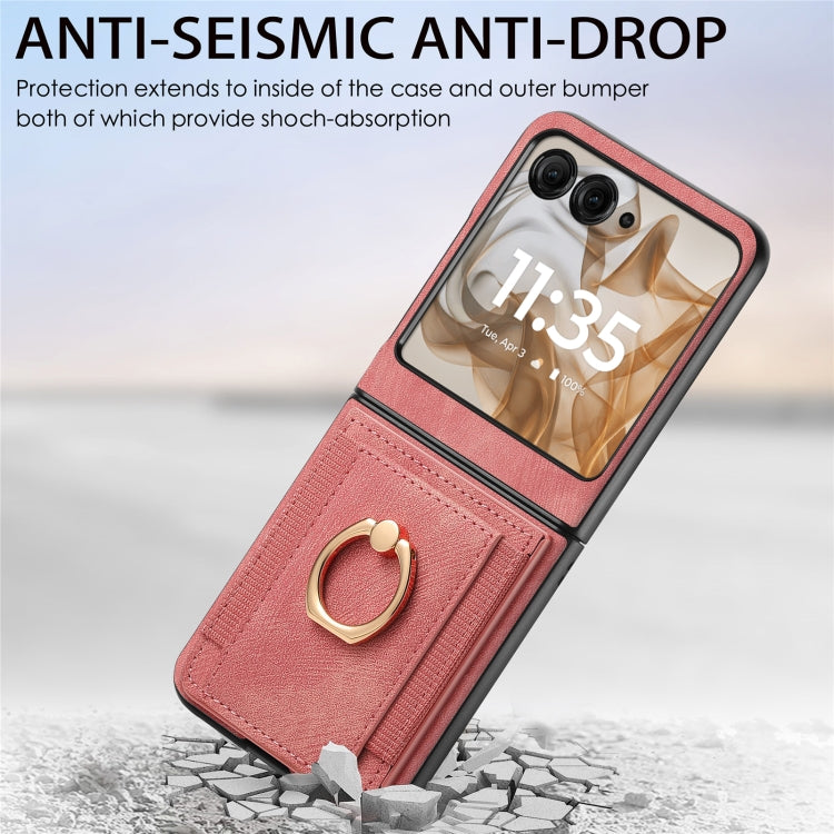For Motorola Razr 50 Retro Skin-feel Ring Card Bag Phone Case(Pink) by buy2fix