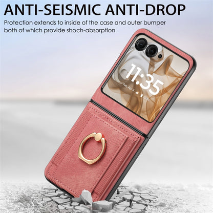 For Motorola Razr 50 Retro Skin-feel Ring Card Bag Phone Case(Pink) by buy2fix