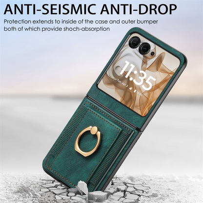 For Motorola Razr 50 Retro Skin-feel Ring Card Bag Phone Case(Green) by buy2fix