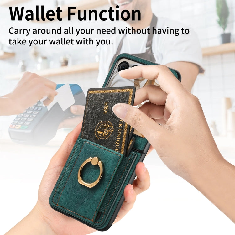 For Motorola Razr 50 Retro Skin-feel Ring Card Bag Phone Case(Green) by buy2fix