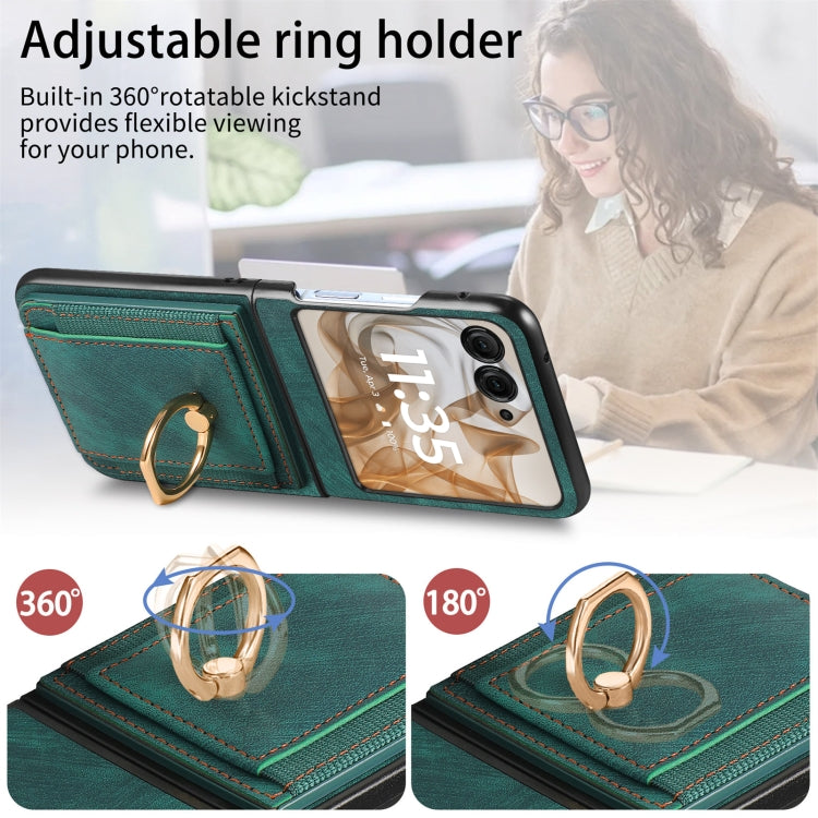 For Motorola Razr 50 Retro Skin-feel Ring Card Bag Phone Case(Green) by buy2fix