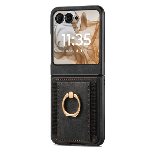 For Motorola Razr 50 Ultra Retro Skin-feel Ring Card Bag Phone Case(Black) - Motorola Cases by buy2fix | Online Shopping UK | buy2fix