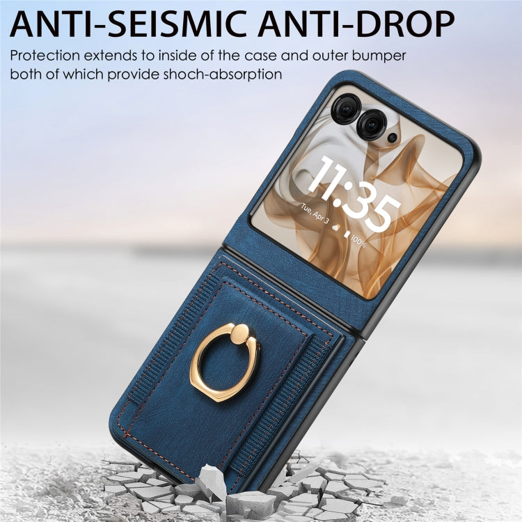 For Motorola Razr 50 Ultra Retro Skin-feel Ring Card Bag Phone Case(Blue) by buy2fix