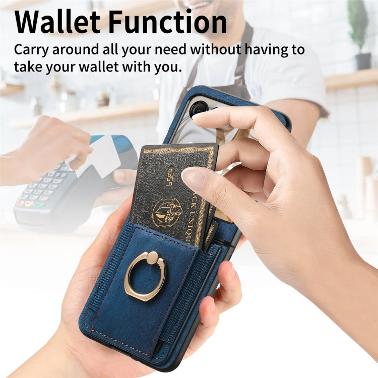 For Motorola Razr 50 Ultra Retro Skin-feel Ring Card Bag Phone Case(Blue) by buy2fix