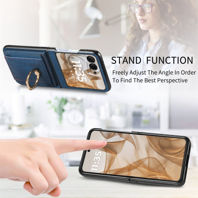 For Motorola Razr 50 Ultra Retro Skin-feel Ring Card Bag Phone Case(Blue) by buy2fix