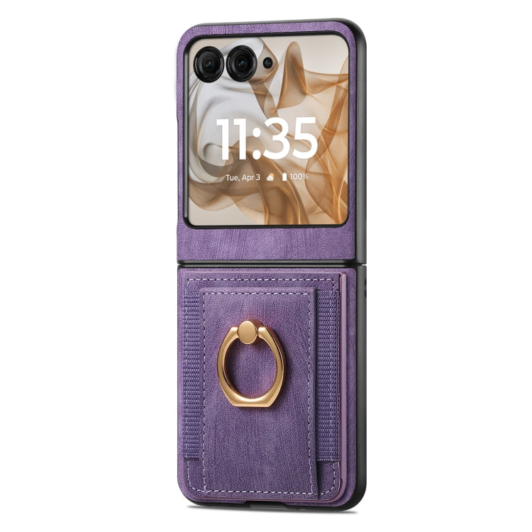For Motorola Razr 50 Ultra Retro Skin-feel Ring Card Bag Phone Case(Purple) by buy2fix