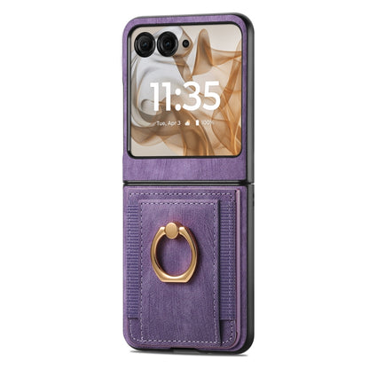 For Motorola Razr 50 Ultra Retro Skin-feel Ring Card Bag Phone Case(Purple) by buy2fix
