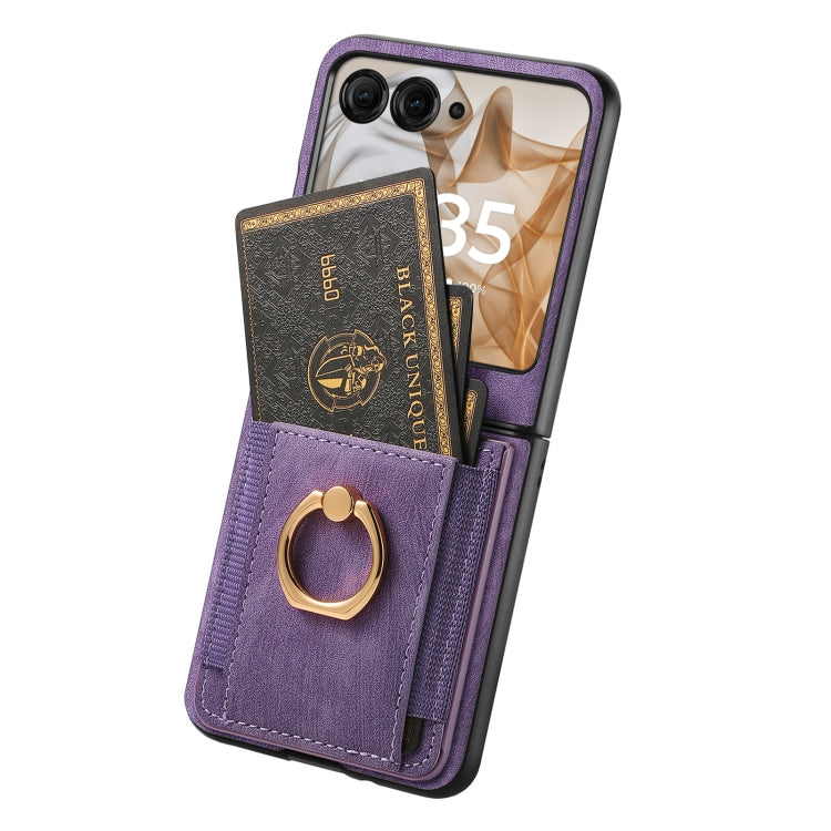 For Motorola Razr 50 Ultra Retro Skin-feel Ring Card Bag Phone Case(Purple) by buy2fix