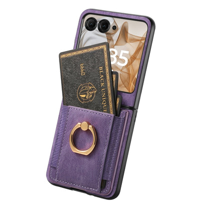 For Motorola Razr 50 Ultra Retro Skin-feel Ring Card Bag Phone Case(Purple) by buy2fix