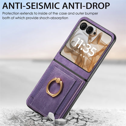 For Motorola Razr 50 Ultra Retro Skin-feel Ring Card Bag Phone Case(Purple) by buy2fix