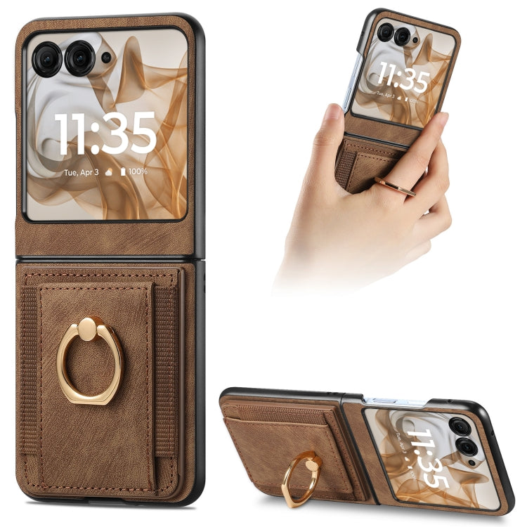 For Motorola Razr 50 Ultra Retro Skin-feel Ring Card Bag Phone Case(Brown) by buy2fix