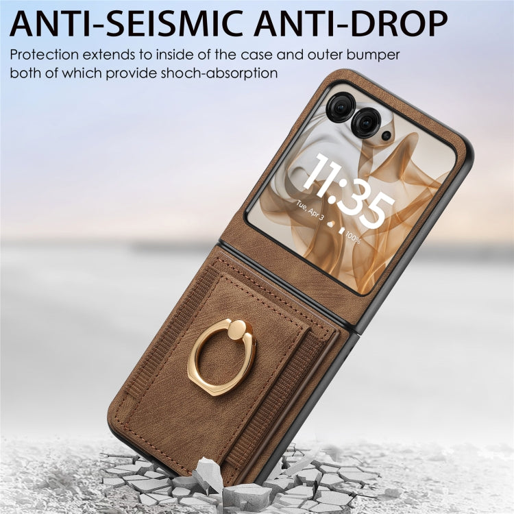 For Motorola Razr 50 Ultra Retro Skin-feel Ring Card Bag Phone Case(Brown) by buy2fix