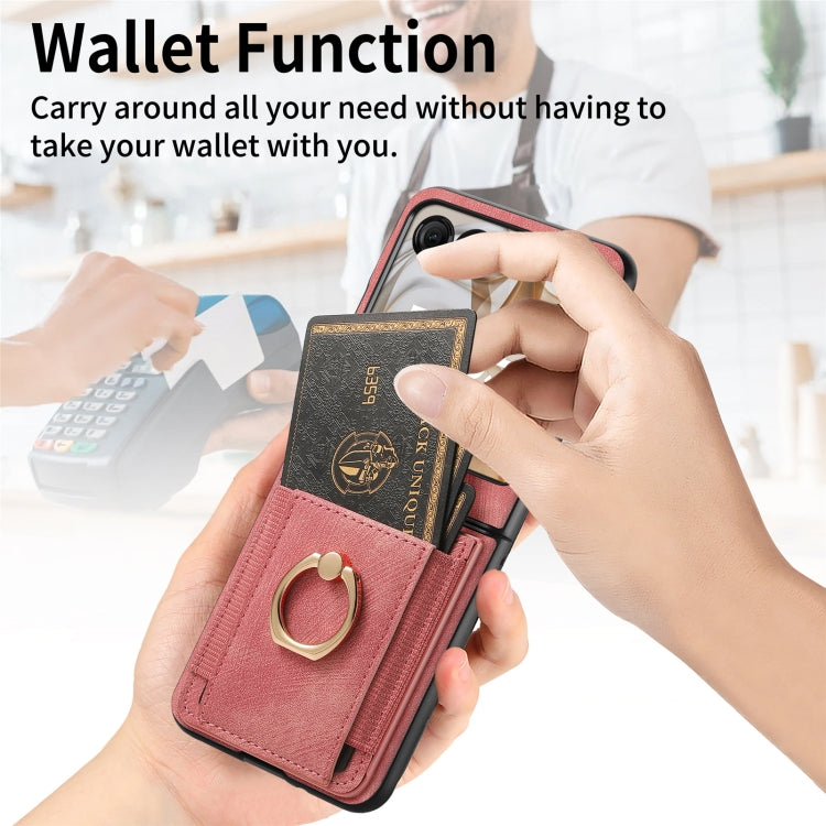 For Motorola Razr 50 Ultra Retro Skin-feel Ring Card Bag Phone Case(Pink) by buy2fix