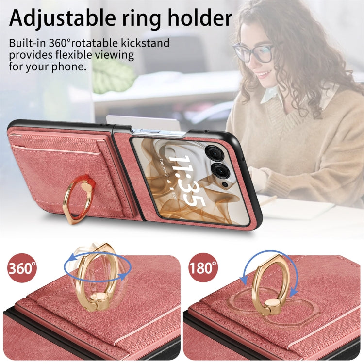 For Motorola Razr 50 Ultra Retro Skin-feel Ring Card Bag Phone Case(Pink) by buy2fix