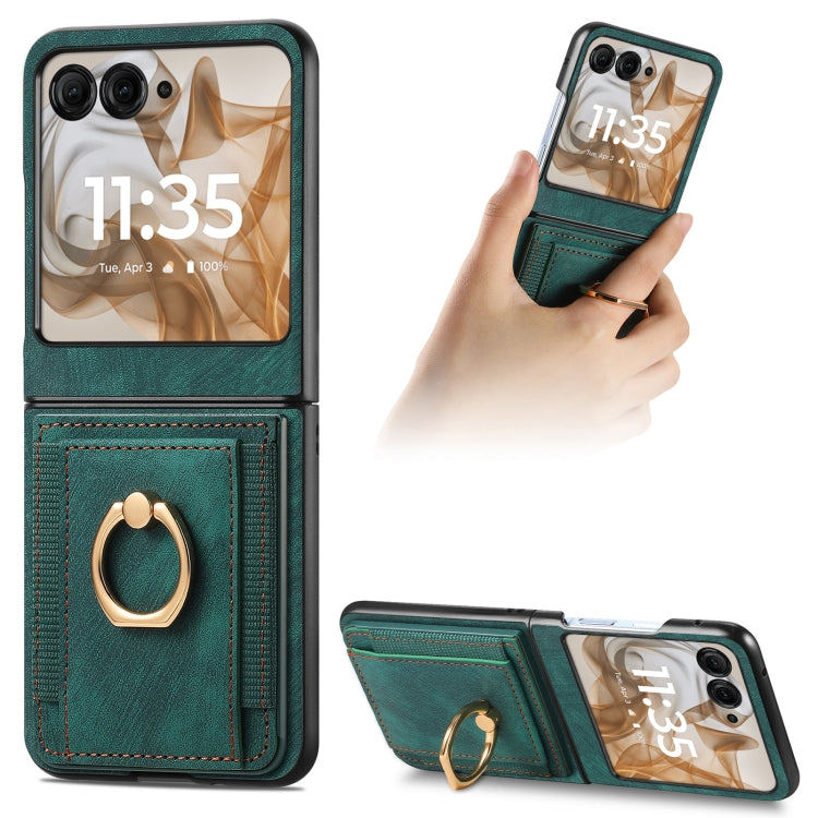 For Motorola Razr 50 Ultra Retro Skin-feel Ring Card Bag Phone Case(Green) by buy2fix