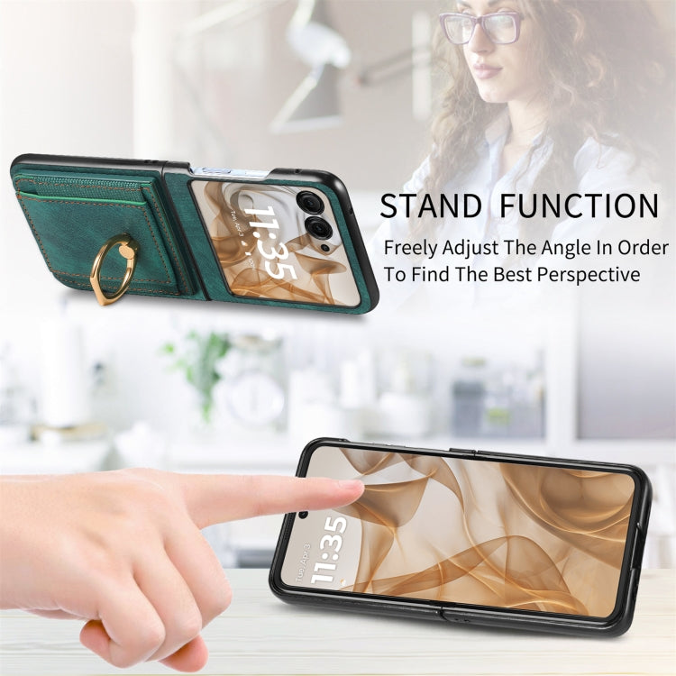 For Motorola Razr 50 Ultra Retro Skin-feel Ring Card Bag Phone Case(Green) by buy2fix