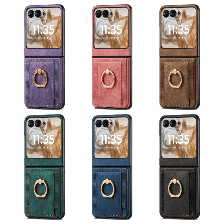 For Motorola Razr 50 Retro Skin-feel Ring Card Bag Phone Case(Pink) by buy2fix