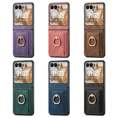 For Motorola Razr 50 Retro Skin-feel Ring Card Bag Phone Case(Pink) by buy2fix